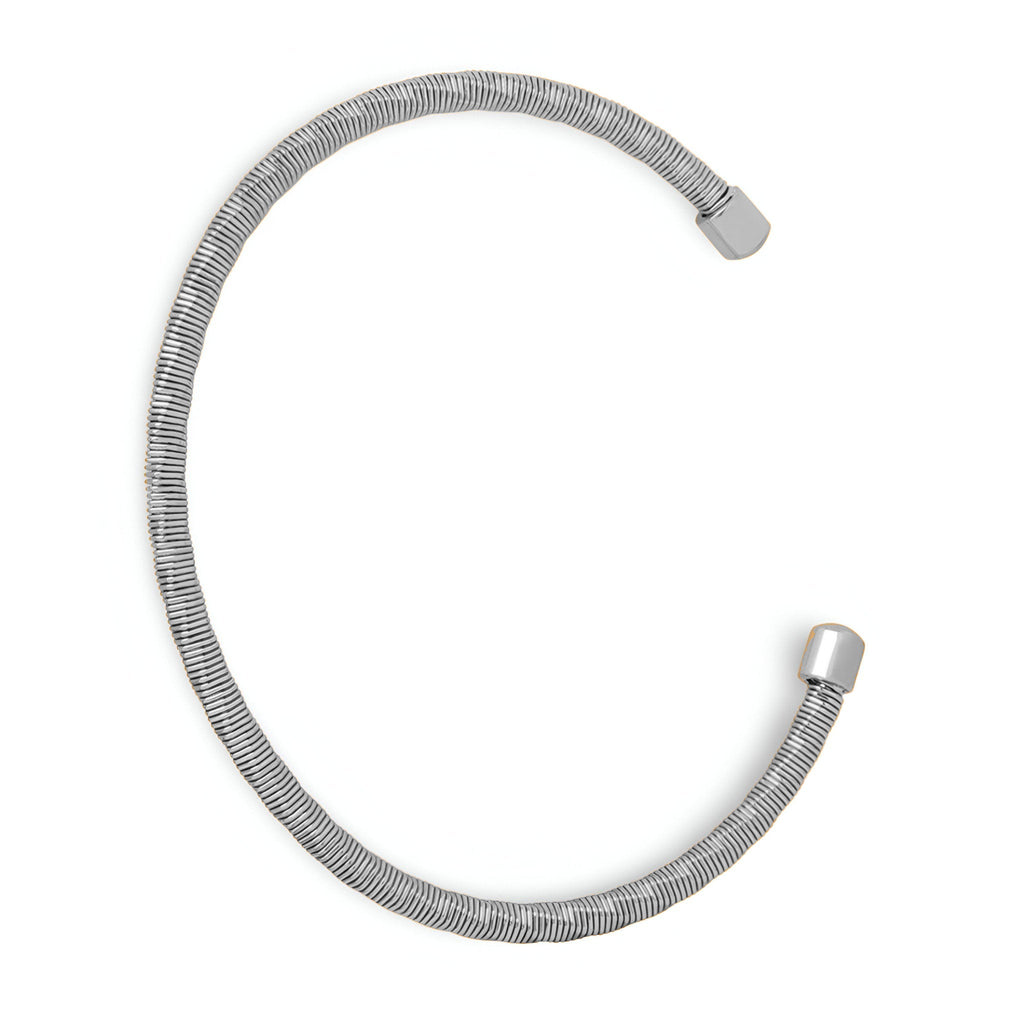 Bracelet jonc fin en titane argenté à texture tressée avec extrémités lisses arrondies.