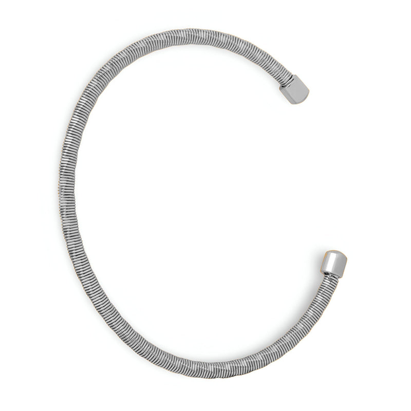 Bracelet jonc fin en titane argenté à texture tressée avec extrémités lisses arrondies.