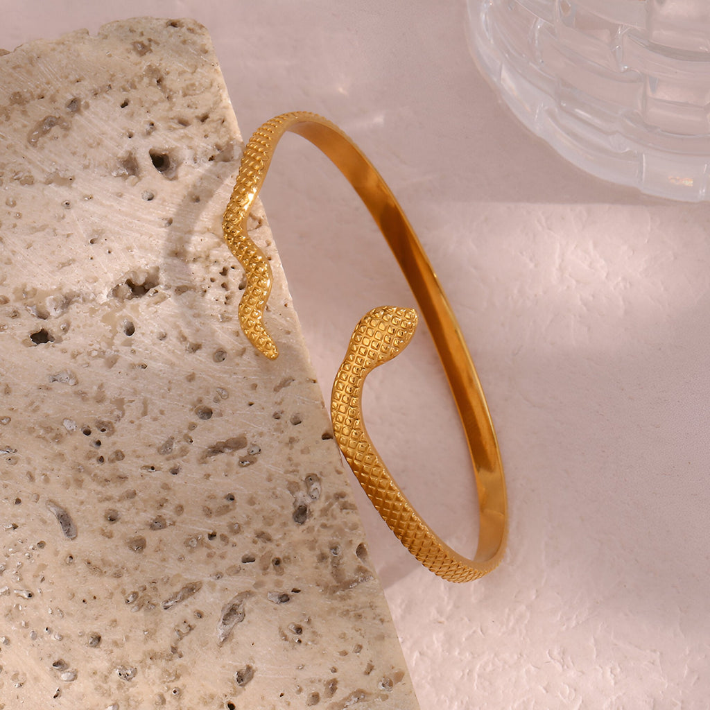 Bracelet jonc, esprit serpent, en acier inoxydable, modèle Lilith - La Boutique du Bracelet