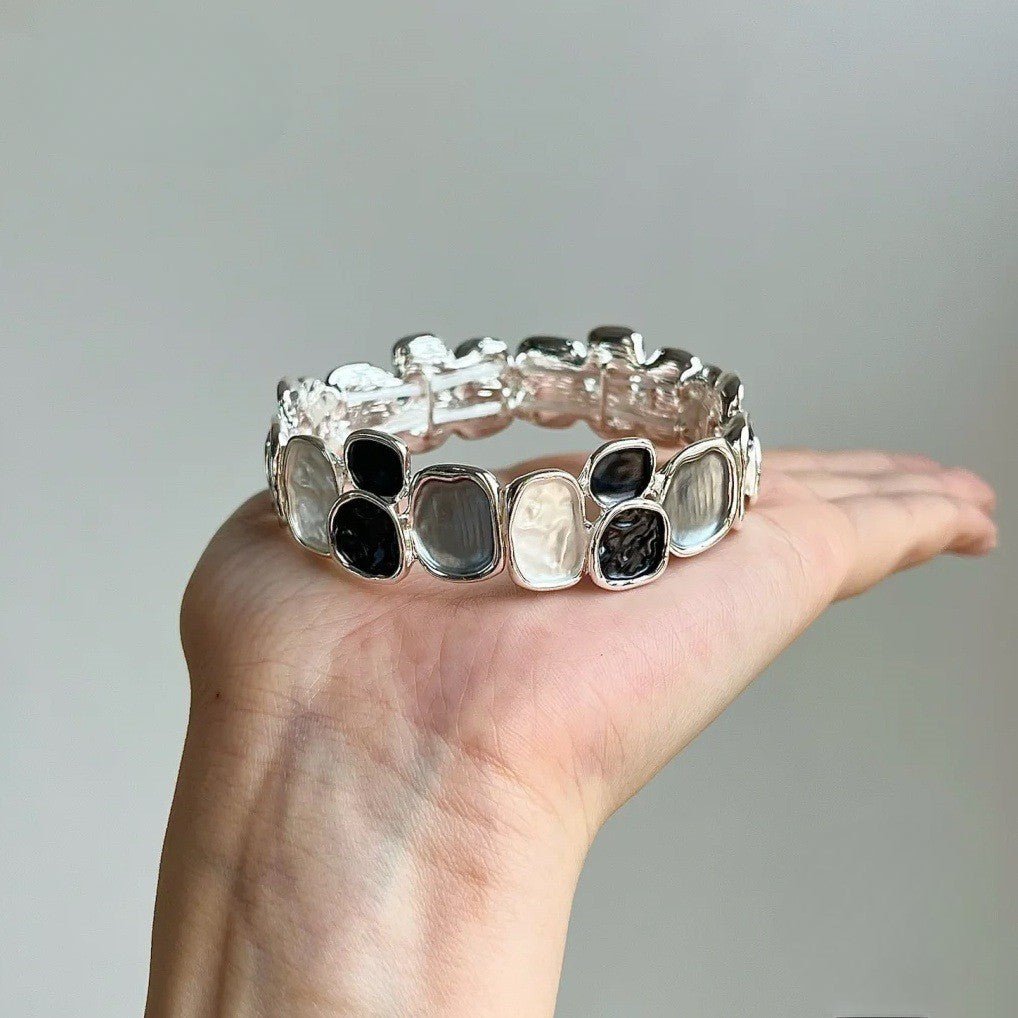 Bracelet jonc extensible émail multicolore, bracelet large en acier argenté, bijou coloré tendance, modèle Roka