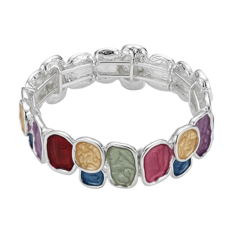 Bracelet jonc extensible émail multicolore, bracelet large en acier argenté, bijou coloré tendance, modèle Roka