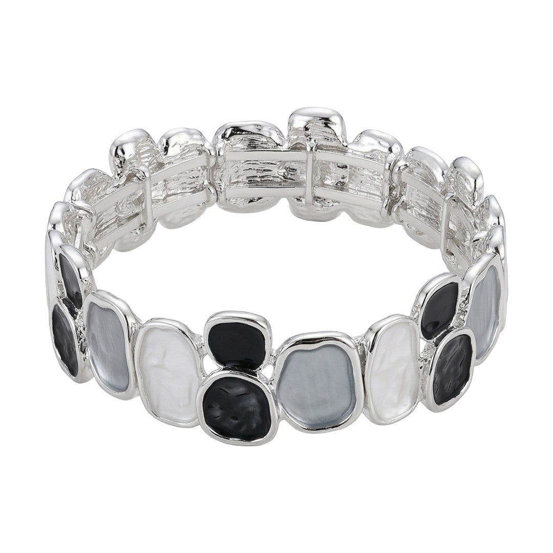 Bracelet jonc extensible émail multicolore, bracelet large en acier argenté, bijou coloré tendance, modèle Roka