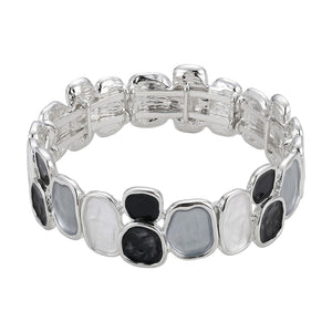 Bracelet jonc extensible émail multicolore, bracelet large en acier argenté, bijou coloré tendance, modèle Roka