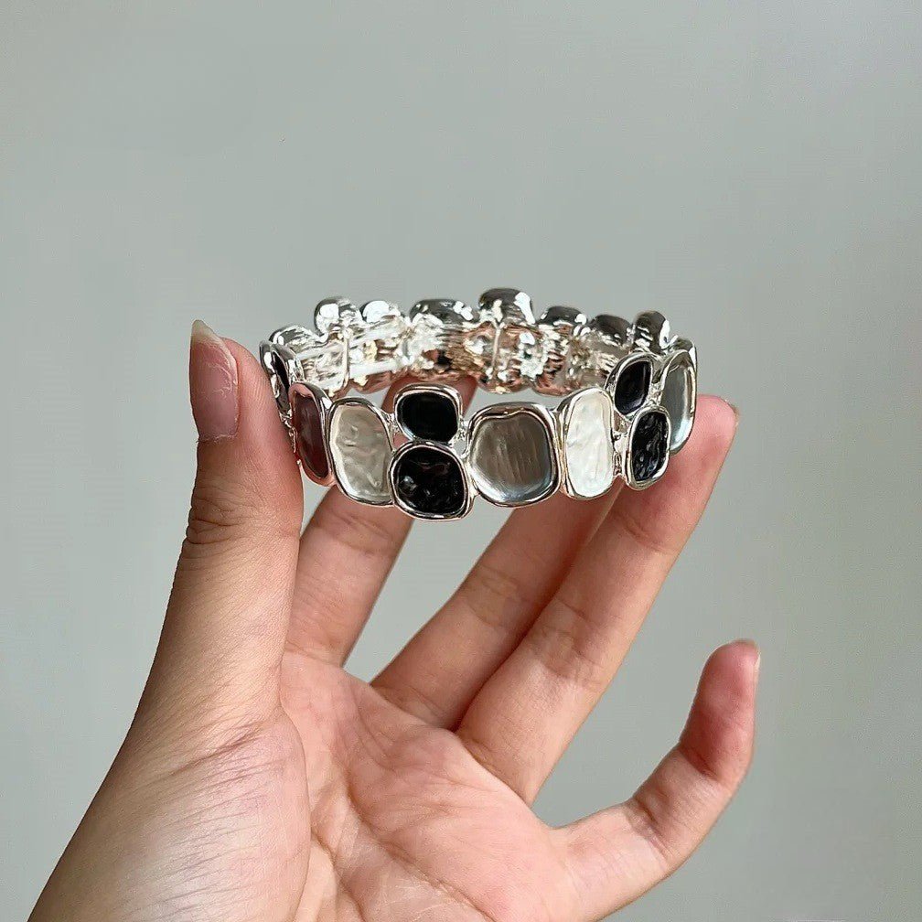 Bracelet jonc extensible émail multicolore, bracelet large en acier argenté, bijou coloré tendance, modèle Roka