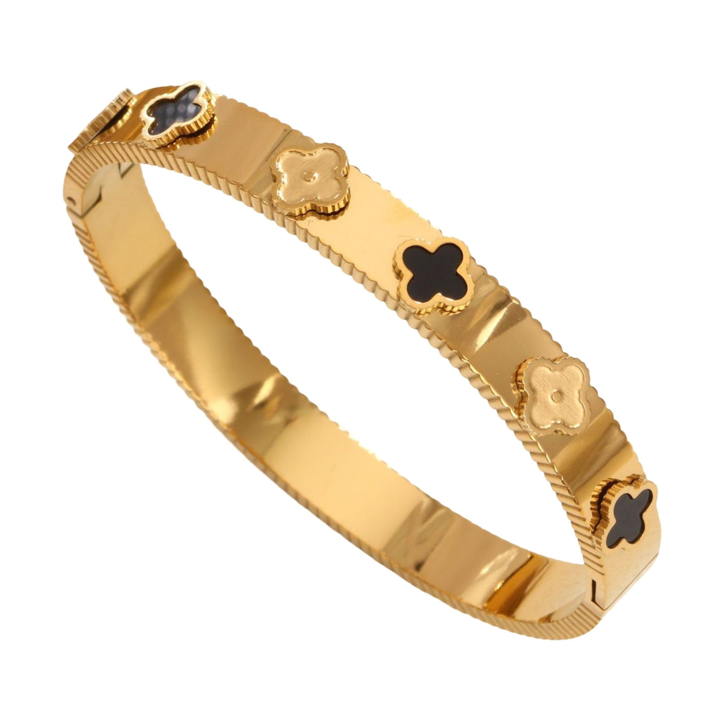 Bracelet Jonc Trèfle à Trois Feuilles En Strass Et Zircon - Couleur Champagne - Alliage, Neuf Sans Emballage