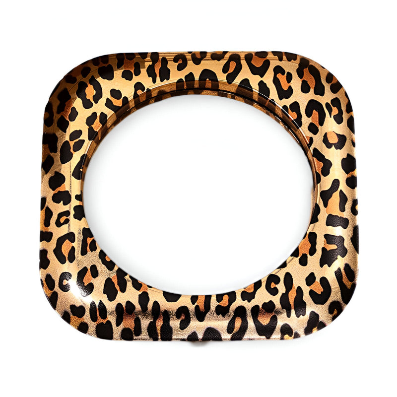 Bracelet jonc carré marron avec motif léopard noir et beige pour femme.