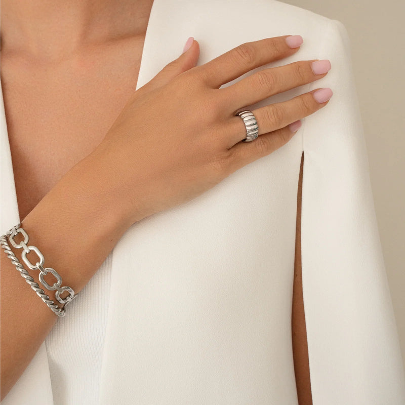 Bracelet jonc ouvert à maille marine, en acier inoxydable, pour femme, modèle Olicia - La Boutique du Bracelet