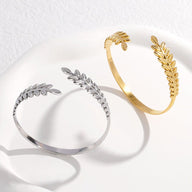 Bracelet jonc ouvert, branche de laurier, en acier inoxydable, pour femme, modèle Astrane - La Boutique du Bracelet