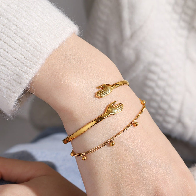 Bracelet jonc ouvert, double mains, en acier inoxydable, pour femme, modèle Zerina - La Boutique du Bracelet