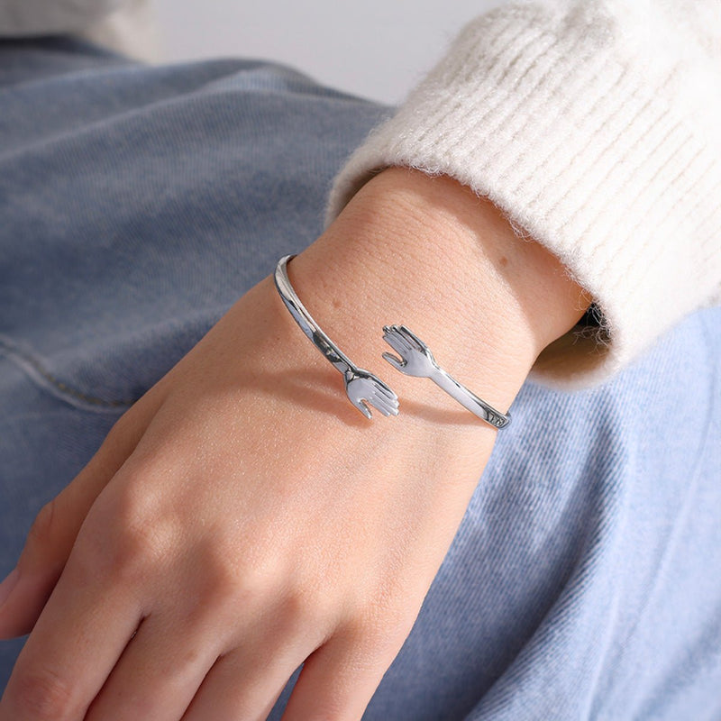 Bracelet jonc ouvert, double mains, en acier inoxydable, pour femme, modèle Zerina - La Boutique du Bracelet