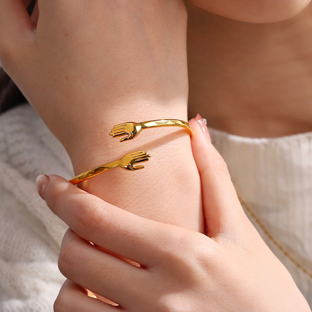 Bracelet jonc ouvert, double mains, en acier inoxydable, pour femme, modèle Zerina - La Boutique du Bracelet