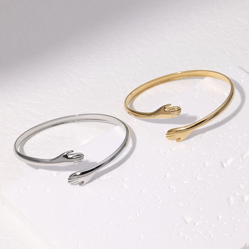 Bracelet jonc ouvert, double mains, en acier inoxydable, pour femme, modèle Zerina - La Boutique du Bracelet