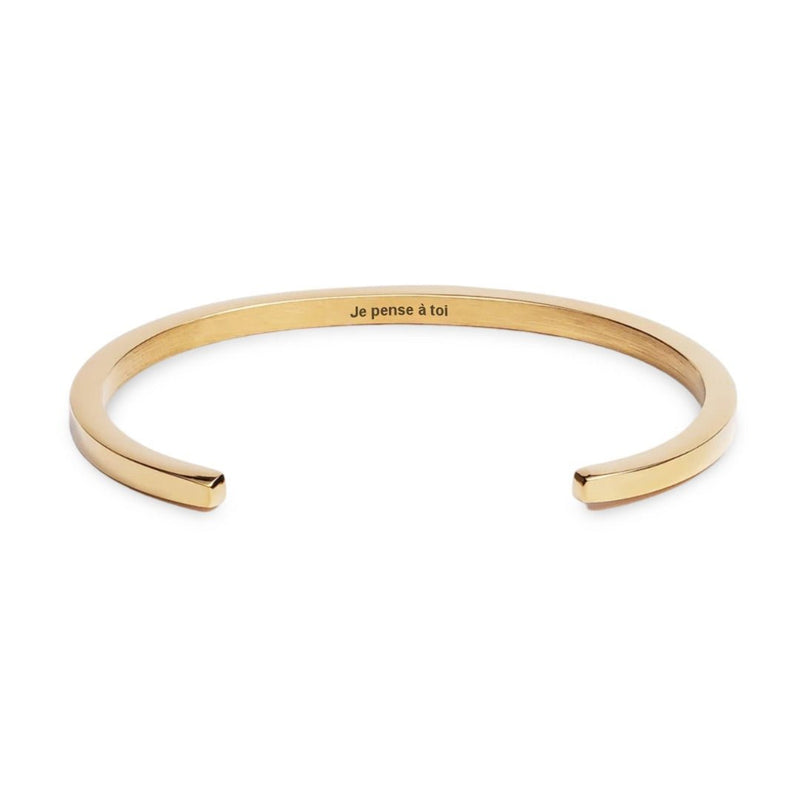 Bracelet jonc fin en acier inoxydable doré avec gravure intérieure "Je pense à toi".