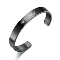 Bracelet jonc en acier inoxydable noir avec gravure personnalisée date 02.03.2000.