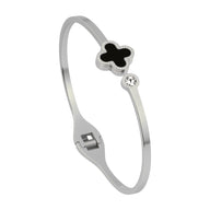 Bracelet jonc trèfle à 4 feuilles scintillant, en acier inoxydable, ajustable, pour femme, modèle Luckia - La Boutique du Bracelet