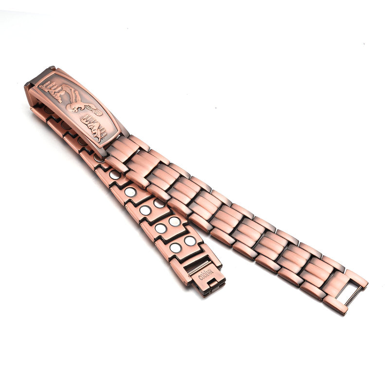 Bracelet magnétique en cuivre couleur bronze avec motif aigle gravé style homme.