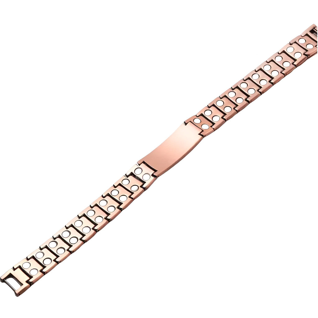 Bracelet magnétique en cuivre bronze pour homme, maillons rectangulaires, plaque centrale lisse.