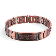 Bracelet magnétique en cuivre bronze avec aigle gravé et maillons larges pour homme.