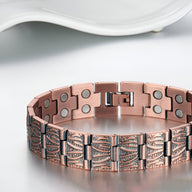 Bracelet magnétique en cuivre bronze avec motifs antiques gravés, fermeture clip, pour homme.