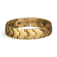 Bracelet magnétique en acier inoxydable doré avec maillons ondulés pour homme.