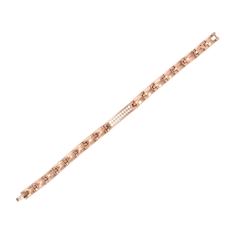 Bracelet fin en acier titane or rosé avec maillons et fermoir discret pour femme.
