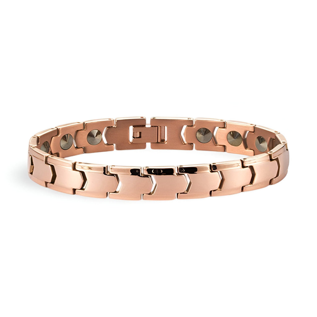 Bracelet magnétique homme en germanium finition or rosé avec maillons larges et aimants visibles.