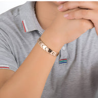 Bracelet magnétique homme en germanium couleur or avec maillons arrondis élégants.