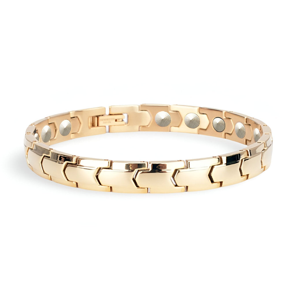 Bracelet magnétique pour homme en germanium doré avec maillons larges et fermoir invisible.