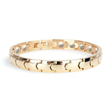Bracelet magnétique pour homme en germanium doré avec maillons larges et fermoir invisible.