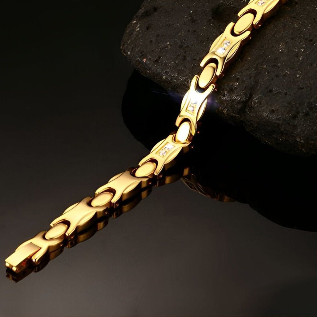 Bracelet magnétique en titane or brillant à maillons incurvés pour femme modèle Tyra.