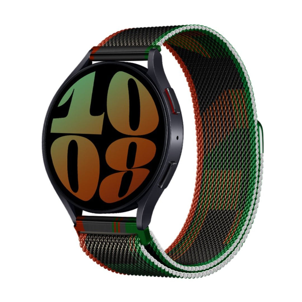 Bracelet magnétique milanais camouflage vert, noir et orange pour montre Huawei.