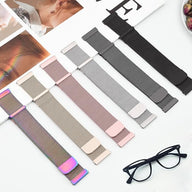 Lot de bracelets magnétiques maille milanaise en acier inoxydable pour montre Huawei, différentes couleurs pastel et neutres.