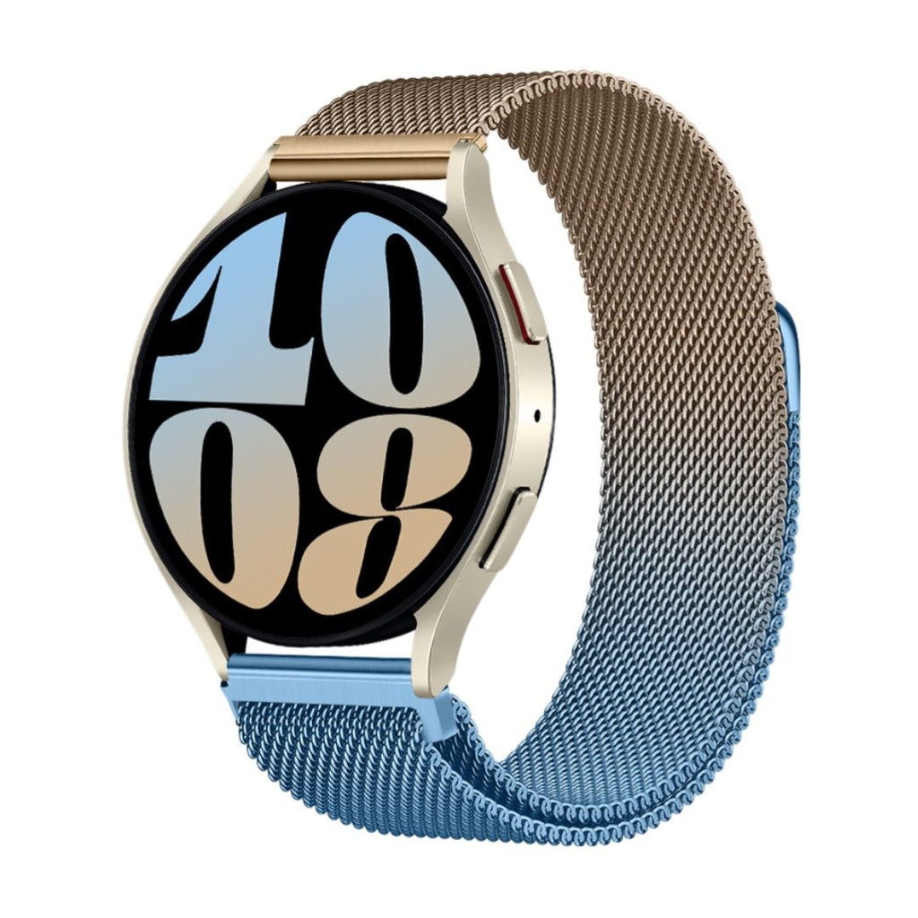 Bracelet magnétique en maille milanaise acier inoxydable bicolore or et bleu pour Huawei Watch.