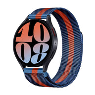 Bracelet magnétique en maille milanaise bleu et orange pour Huawei Watch avec fermeture ajustable.