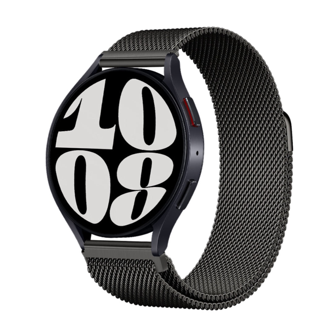 Bracelet magnétique acier inoxydable maille milanaise noire compatible Huawei Watch modèle Kisso.
