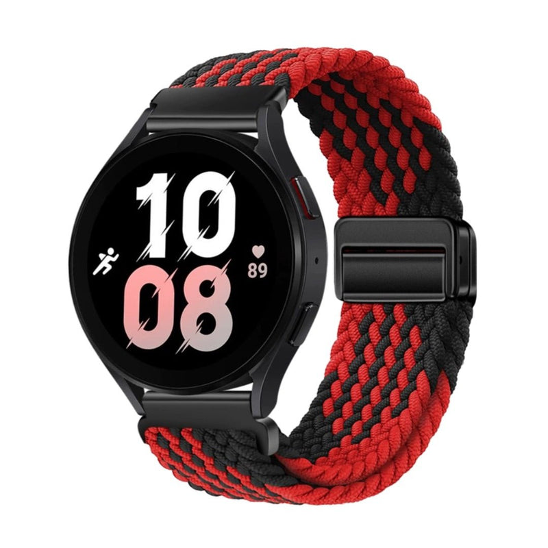 Bracelet magnétique en nylon tressé rouge et noir compatible Huawei Watch modèle Djuni.