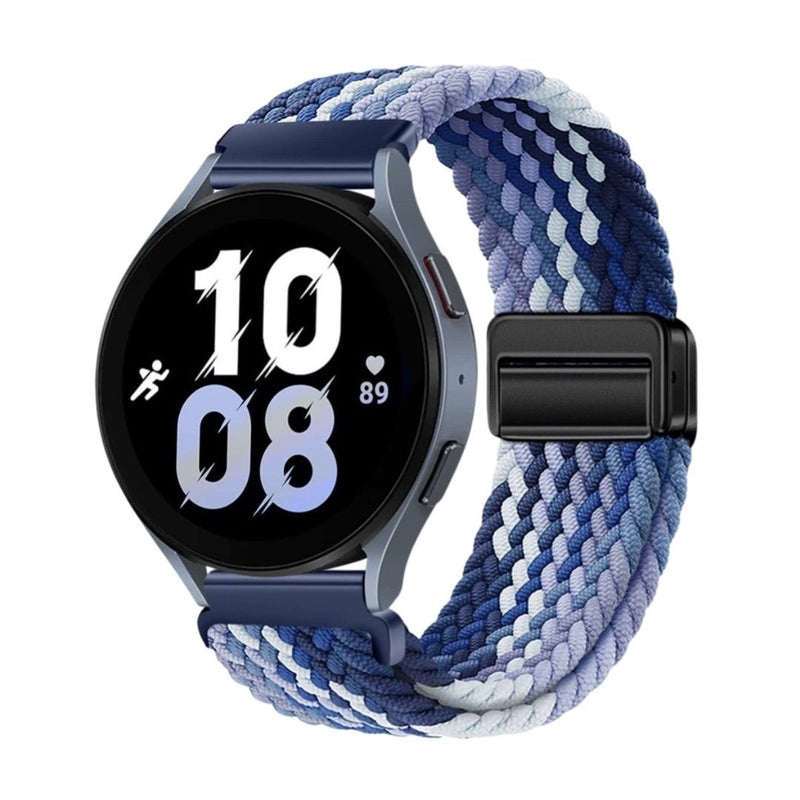 Bracelet magnétique en nylon tressé bleu et blanc pour Huawei Watch, motif ondulé.