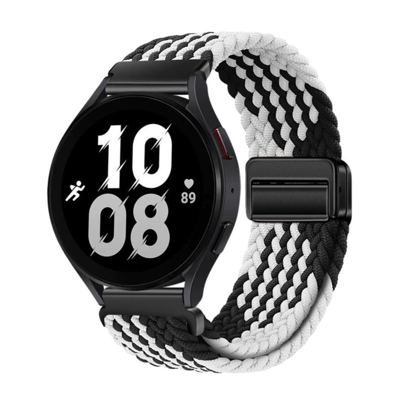 Bracelet magnétique tressé en nylon noir et blanc pour Huawei Watch, style Djuni élégant et confortable.