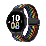 Bracelet magnétique tressé en nylon noir avec motif arc-en-ciel pour Huawei Watch, boucle noire.