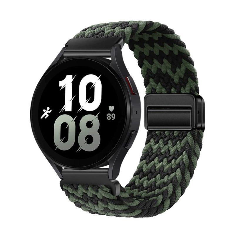 Bracelet magnétique vert et noir en nylon tressé pour Huawei Watch avec boucle noire.