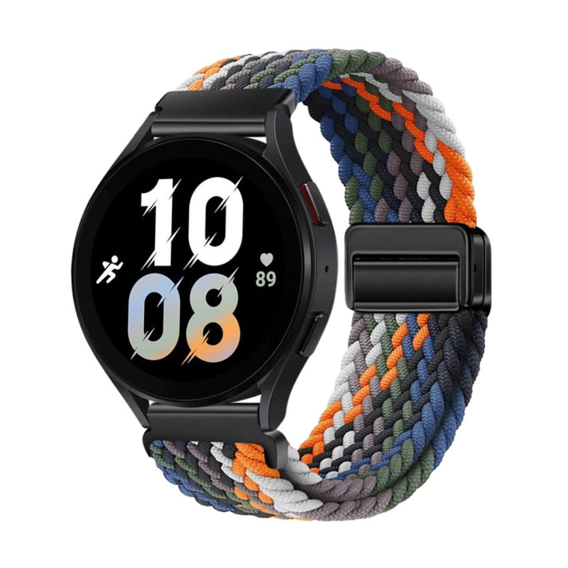 Bracelet magnétique tressé nylon multicolore bleu, orange et gris pour Huawei Watch.
