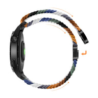 Bracelet magnétique en nylon tressé multicolore bleu, blanc, noir et marron pour Huawei Watch.