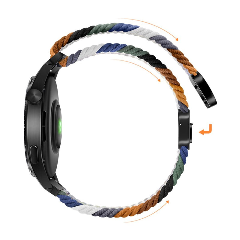 Bracelet magnétique en nylon tressé multicolore bleu, blanc, noir et marron pour Huawei Watch.