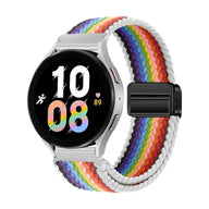 Bracelet magnétique en nylon tressé multicolore arc-en-ciel pour Huawei Watch, boucle noire.
