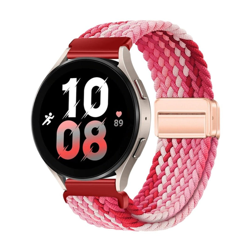 Bracelet magnétique en nylon tressé rose dégradé pour Huawei Watch avec boucle métallique rose gold.