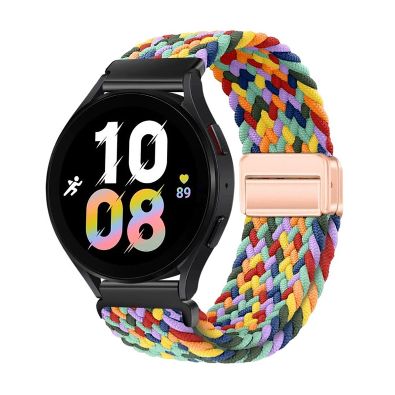Bracelet magnétique pour Huawei Watch en nylon tressé multicolore avec fermoir métallique rose doré.