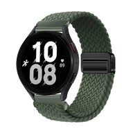 Bracelet magnétique en nylon tressé vert foncé pour Huawei Watch avec fermoir noir mat.