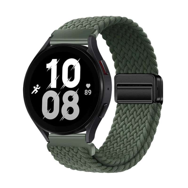 Bracelet magnétique en nylon tressé vert foncé pour Huawei Watch avec fermoir noir mat.