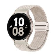 Bracelet magnétique en nylon tressé beige pour Huawei Watch avec fermoir argenté.
