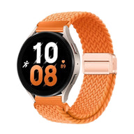 Bracelet magnétique orange en nylon tressé pour Huawei Watch, modèle Goju, boucle métallique rose gold.